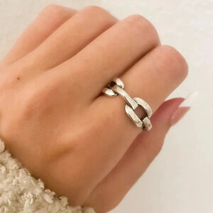 925 Sterling Silver Minimalist Ring Chain Link Ring Vintage Curb Chain Ring